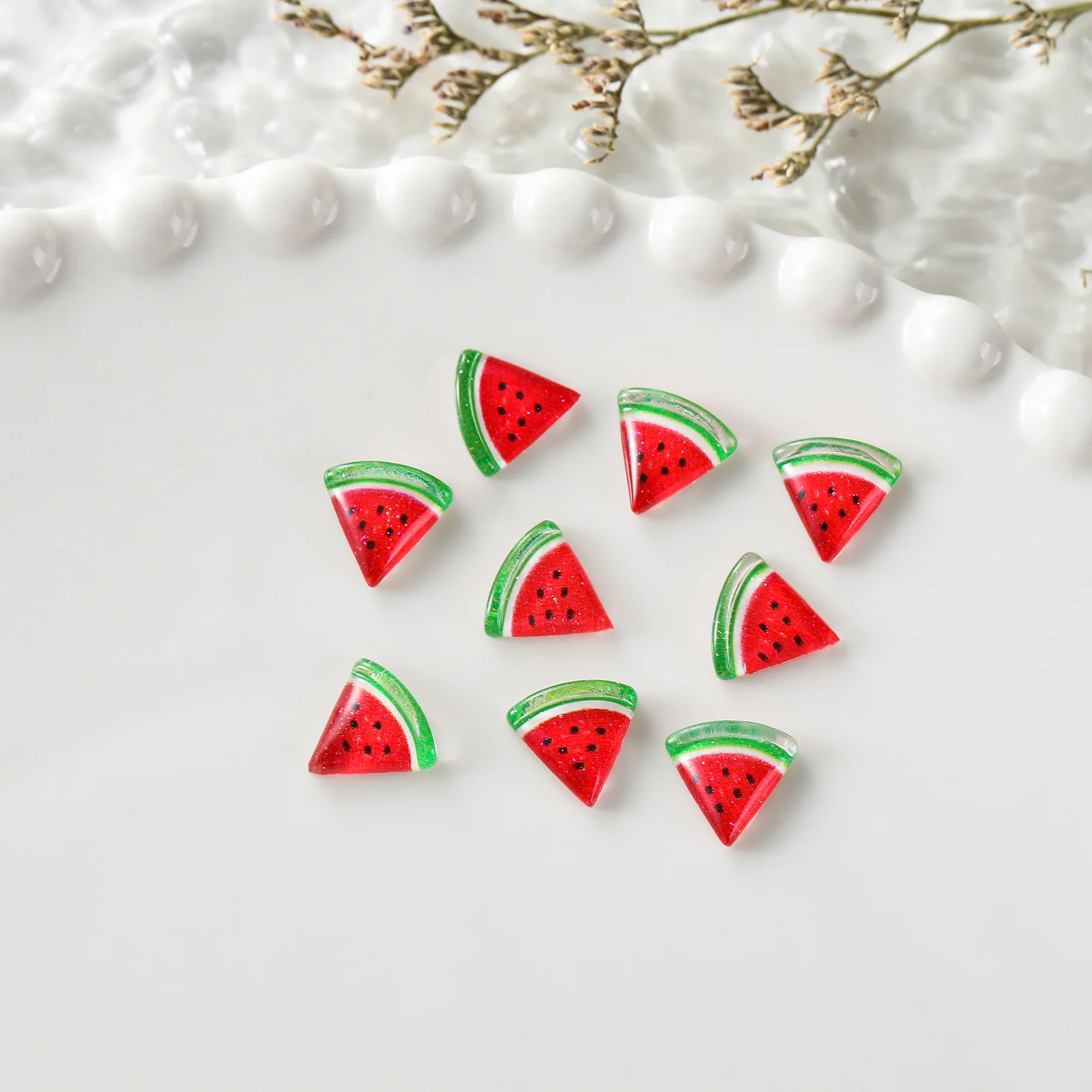 50pcs Cute Summer Refreshing And Ice Permeating Fruit Series Watermelon Cherry Strawberry 3d Simulation Nail Decoration Diamond