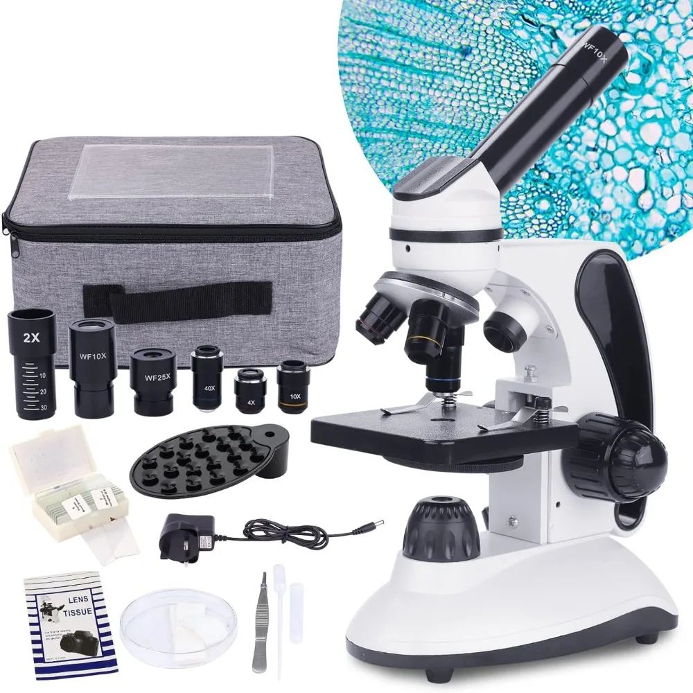 

Monocular Microscope for Adults Students,40X-2000X Magnification,Dual LED Beginners Kids Microscopes with Science Kits