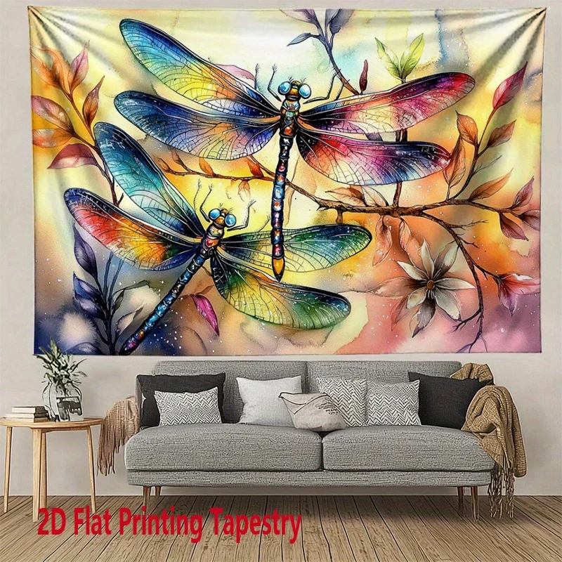 Three Dragonflies Flowers Digital printing polyester wall tapestry suitable for use in living rooms bedrooms offices bars party