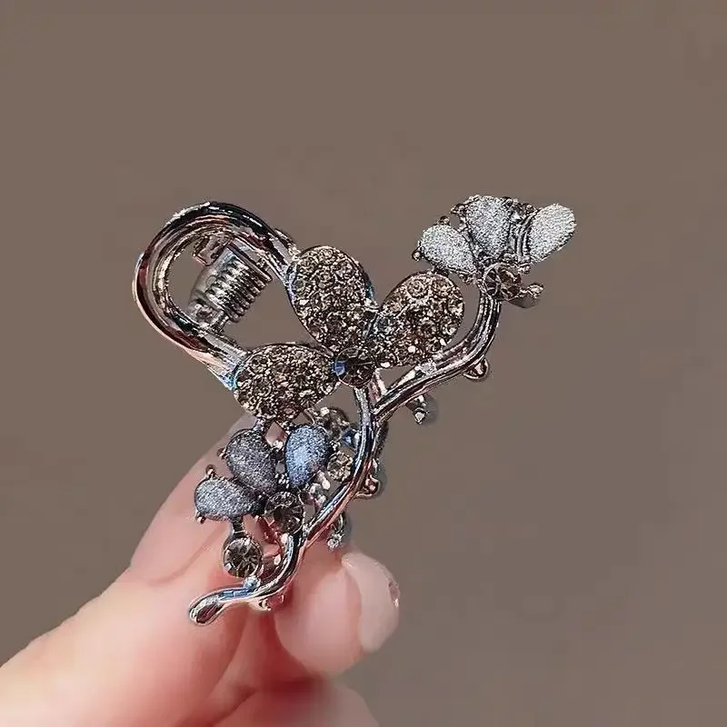 Koreanischen Stil Strass Blume Haar Grip High-end-frauen Hinterkopf Halb-gebunden Haar Klaue Licht Luxus mode Legierung Haar Clip