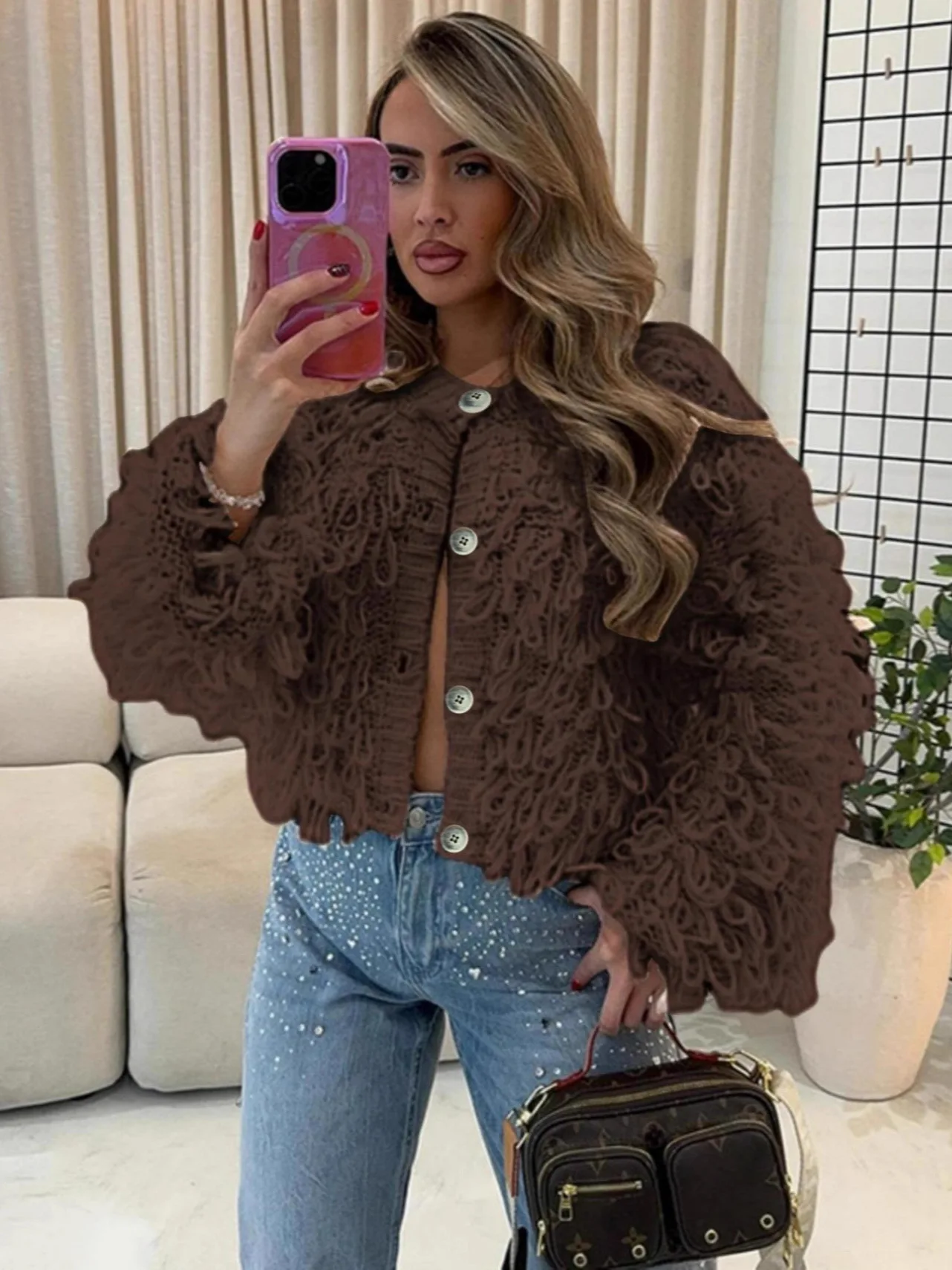 

Creative Knitted Button up Cardigan ort Outerwear Faionable Polyester Fiber Long Sve Commute Sle Women's Coat