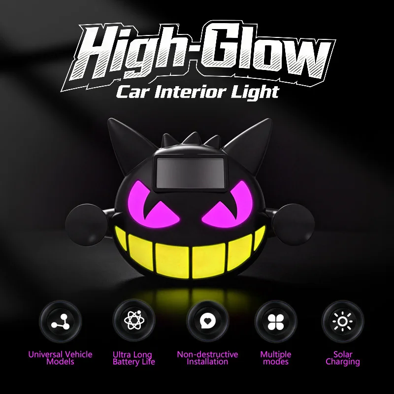 Halloween Decoration Solar Demon Eye LED Car Rear Window Light Dynamic Expression Ambient Lamp Wireless Car Warning Decor Light