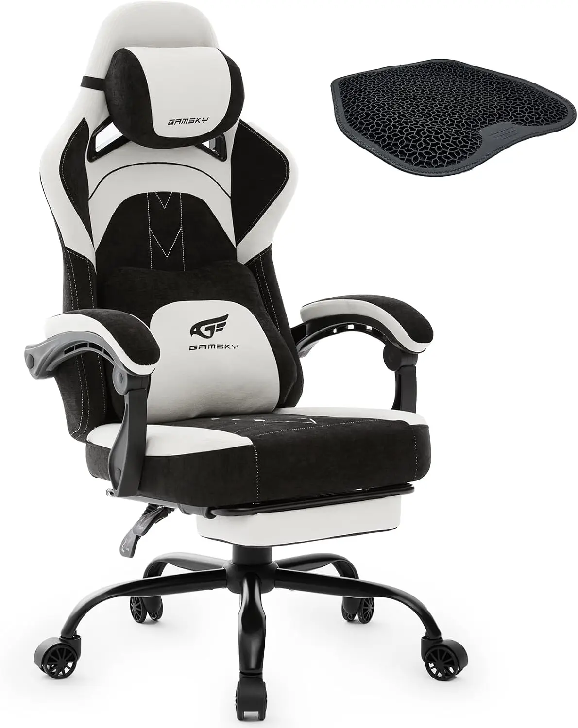 Ergonomic Gaming Chair with Gel Cushion, Black White