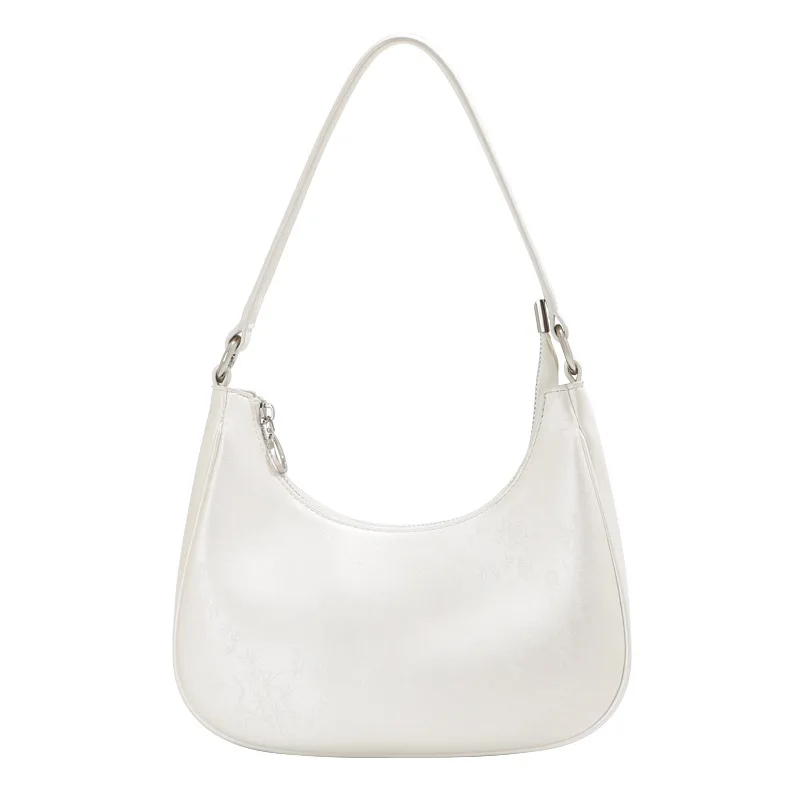 Women's Hobo Shoulder Bag, Satin Pattern Underarm Bag, Genuine Leather Crossbody Purse with Detachable Strap