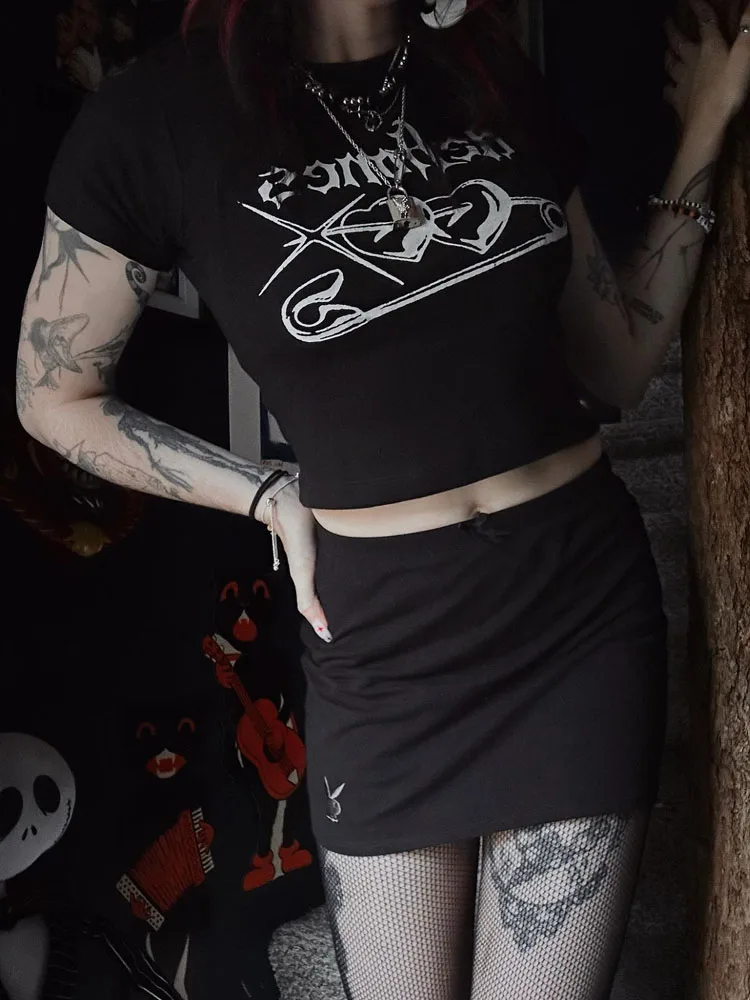 

Punk Y2K Baby Tee Short Sleeve Top Gothic Street T-shirt Women's Star Rock singer Print T-shirt Women's Summer Top Emo Rock Girl