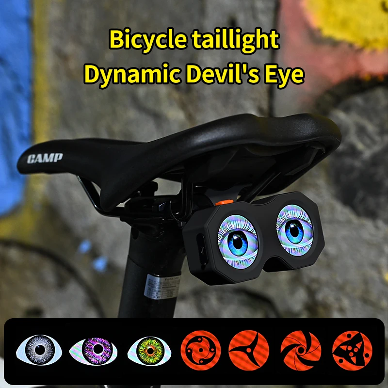 

Motorcycle Tail Light Dynamic Devil Eyes Bicycle Rear Light Waterproof Smart Bike LED For Night Riding with Type C Rechargeable