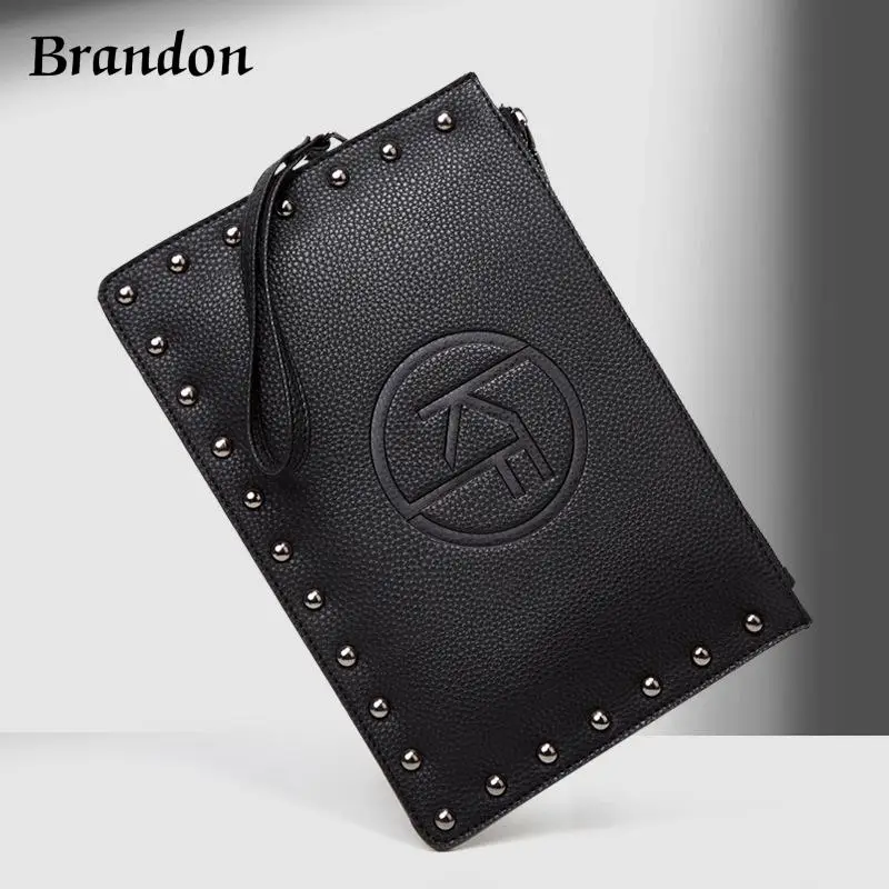 

New Pu material men's and women's fashionable willow nail handbag white envelope bag grab bag simple wallet card bag