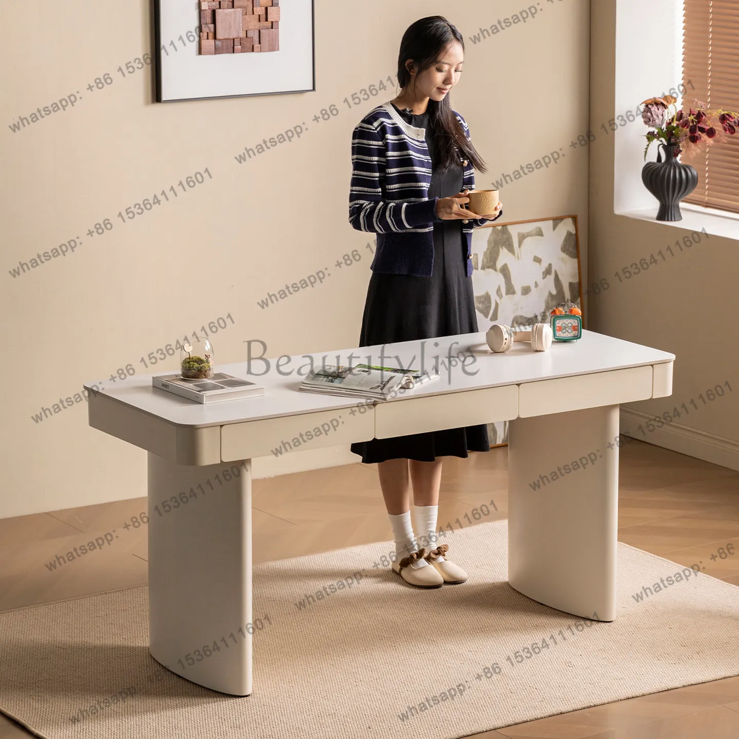 

Slate desk desk Modern light luxury Italian minimalist cream style computer study table