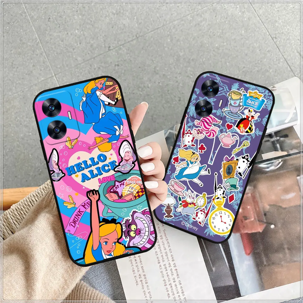 Alice in Wonderland Cheshire Cat Case For Realme C55 C53 C35 C33 C31 C30 C30S C21 C21Y C20 C15 C12 C11 GT Neo 2 Narzo 50 Cover