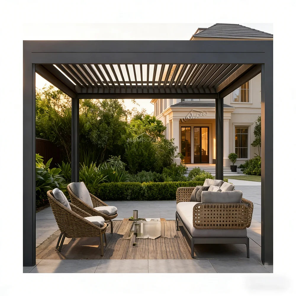 

Modern Automatic Patio Gazebo Outdoor Arches Bioclimatic Aluminium Pergola Garden Supplies Opening Louvred Roof