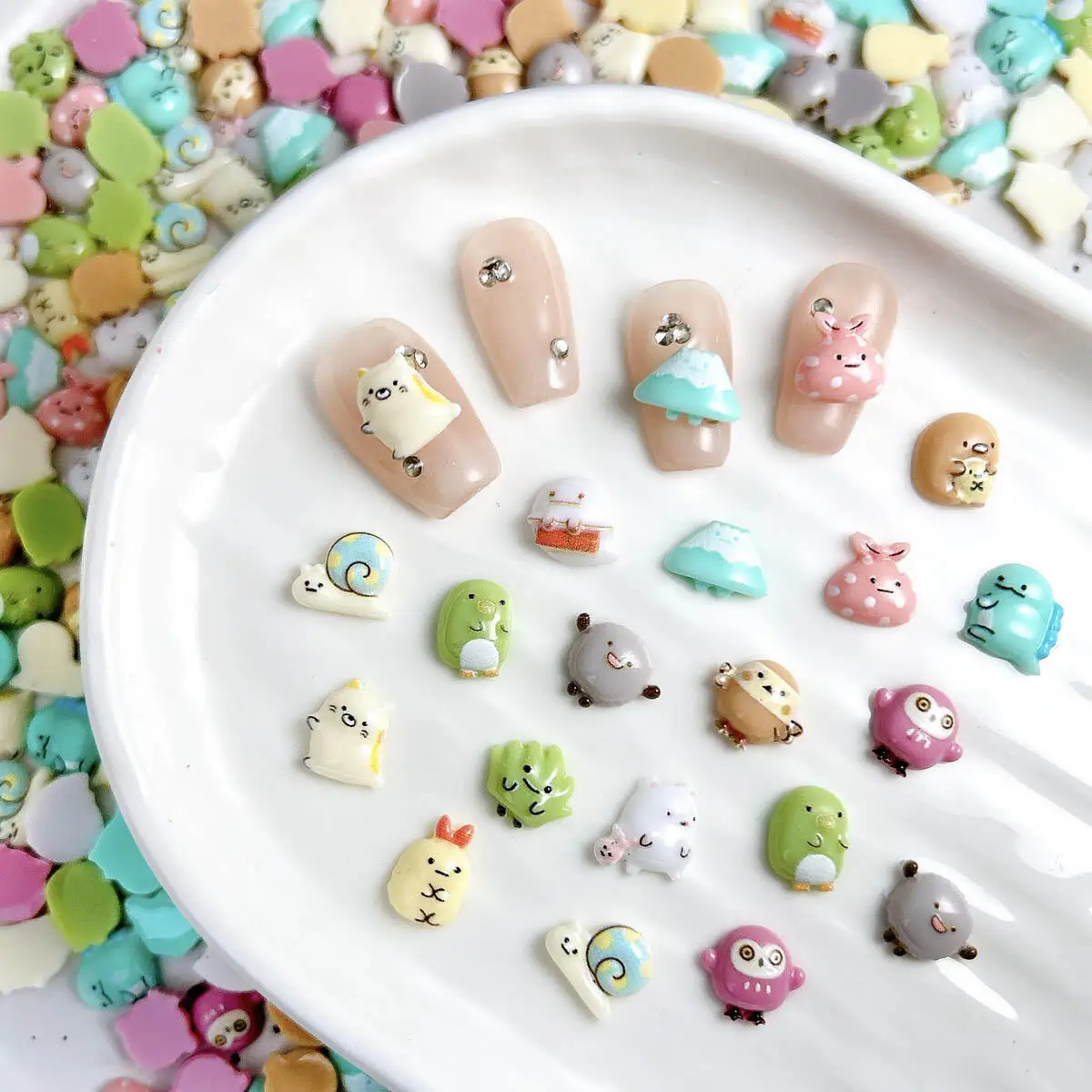 Zufällig gemischt 3D Harz niedliche Cartoon Tier Serie Nagel Charms Kawaii Eule Kaninchen Siegel Nail Art Dekorationen DIY Handwerk Zubehör