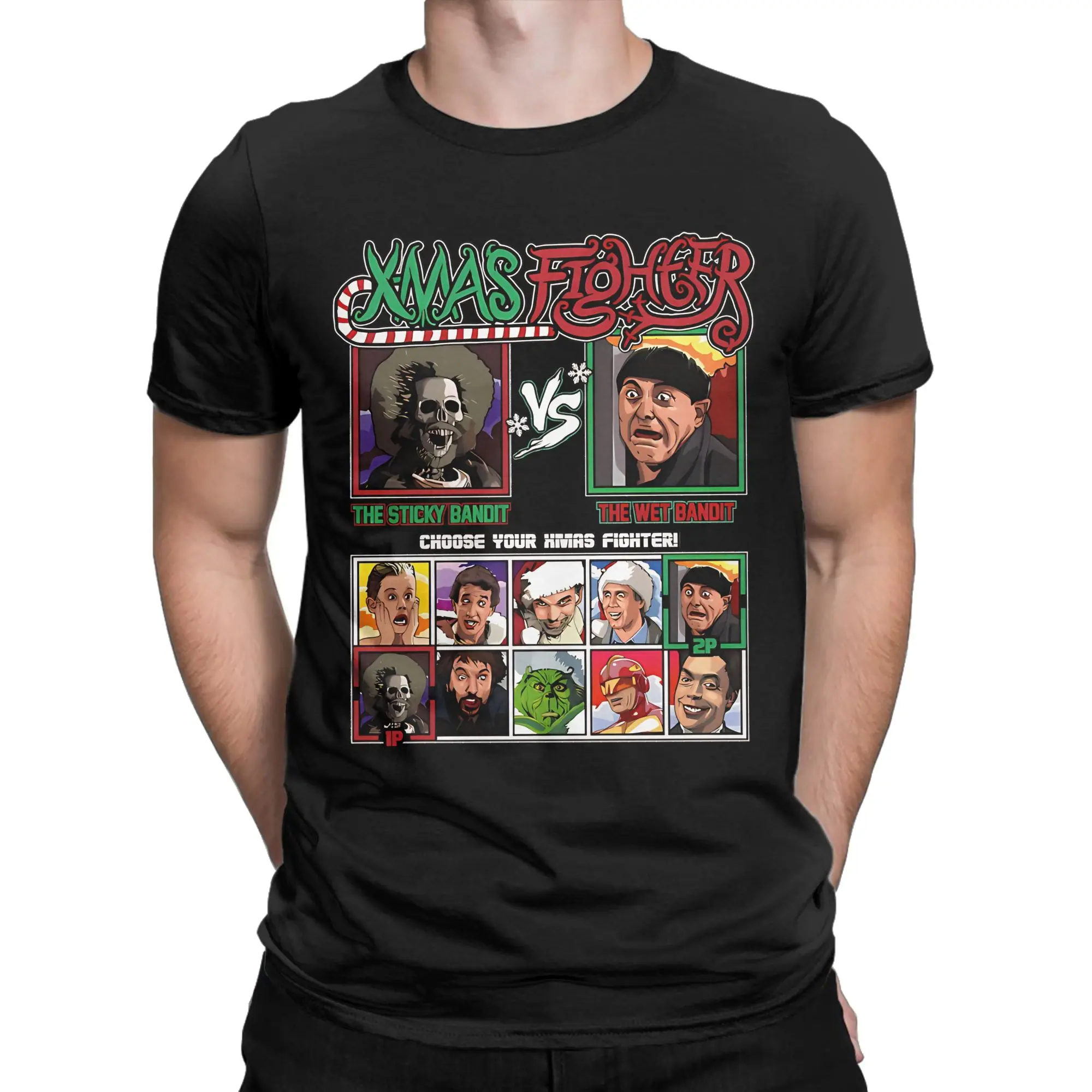 Men T-Shirt Xmas Figh.ter Ban.dits Vs Wets Ban.dits Home Alone Casual Pure Cotton Tee Shirt Short Sleeve Christmas Clothing