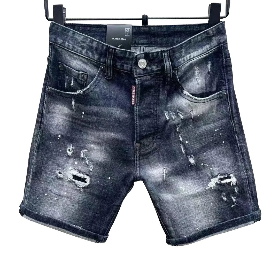 

chareiharper d308 Street shorts Hipster ripped retro loose-fitting hand-stitched folding jeans