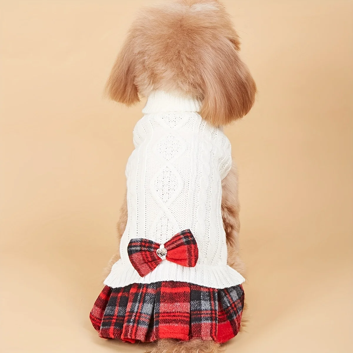 Dog Sweater Dress for Small Dogs with Bowtie Turtleneck Knitted Dog Dress Pet Dog Winter Clothes Warm Sweater for Yorkies Chihua