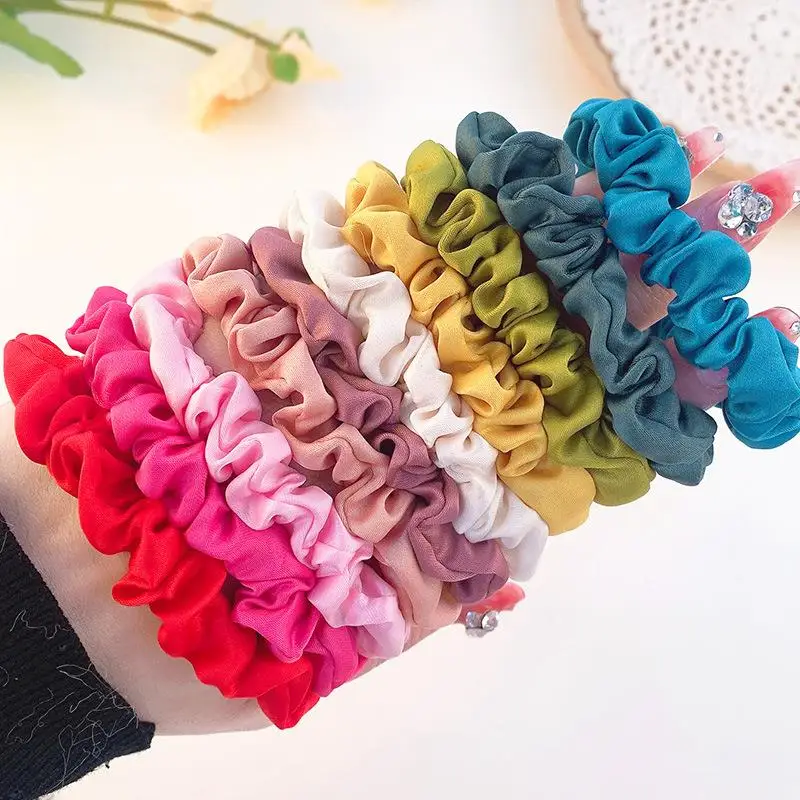 10PCs/Pack Women Colorful Satin Silk Scrunchies Elastic Hair Bands Solid Color Hair Ties Ponytail Holder Hair Accessories