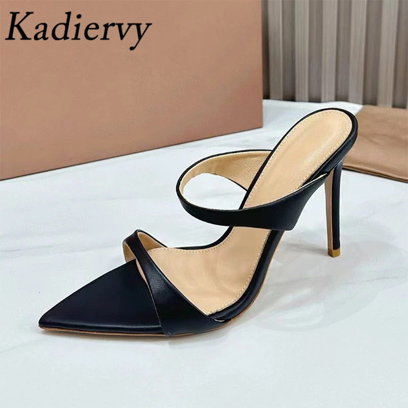 

Sexy High Heels Slippers Woman Patent Leather Narrow Band Mules Pointed Peep Toe Slides Women Summer Stiletto Sandals Women