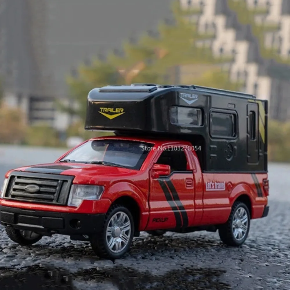 F150ピックアップトラックとrv合金モデルの車のおもちゃ、ディスティングサウンドとライト、プルバック、3つのドア、男の子へのギフト、スケール1/32