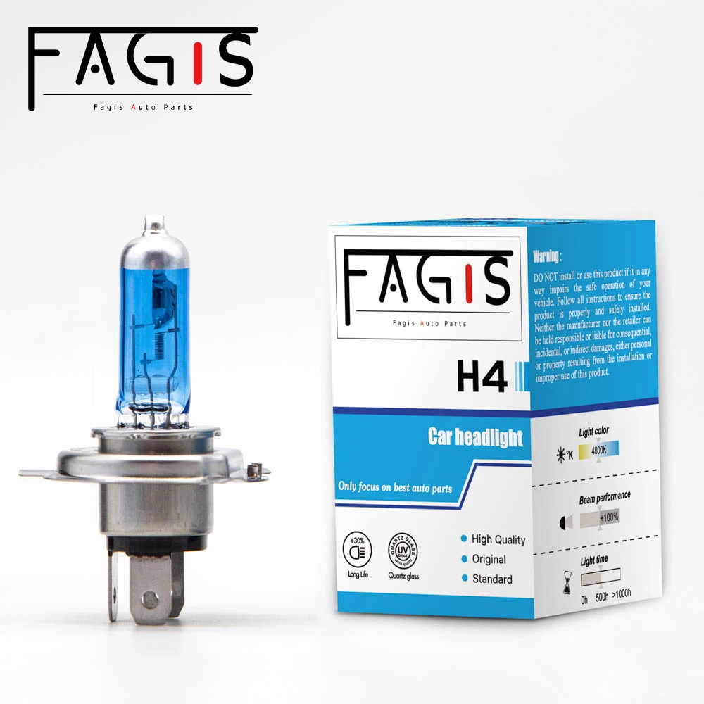 

Fagis 1 Pcs US Brand H4 12V 60/55W Super Bright White Car Headlight Blue Auto Lights Halogen Bulb Driving Lamp UV Quartz Glass