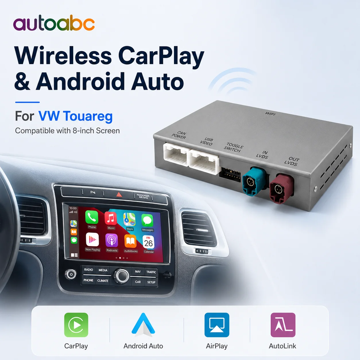 New Wireless CarPlay car Box For Volkswagen Touareg RNS850 2010-2018 8 Inch Android Auto CarPlay Vw Navigation Mirror