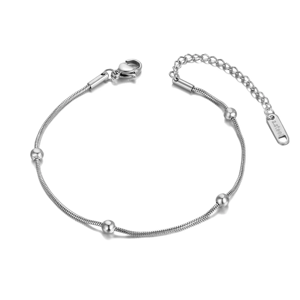 Lokaer Bohemia Style Titanium Stainless Steel Beads Chain Charm Bracelet Necklace For Women Girls Trendy Beach Jewelry SE054