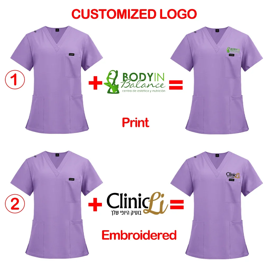 Medical Nurse Beauty Workwear Clinical Scrub Top Spa Doctor Nursing Blouse Surgical Uniforms Woman Scrub T-shirt Customized logo