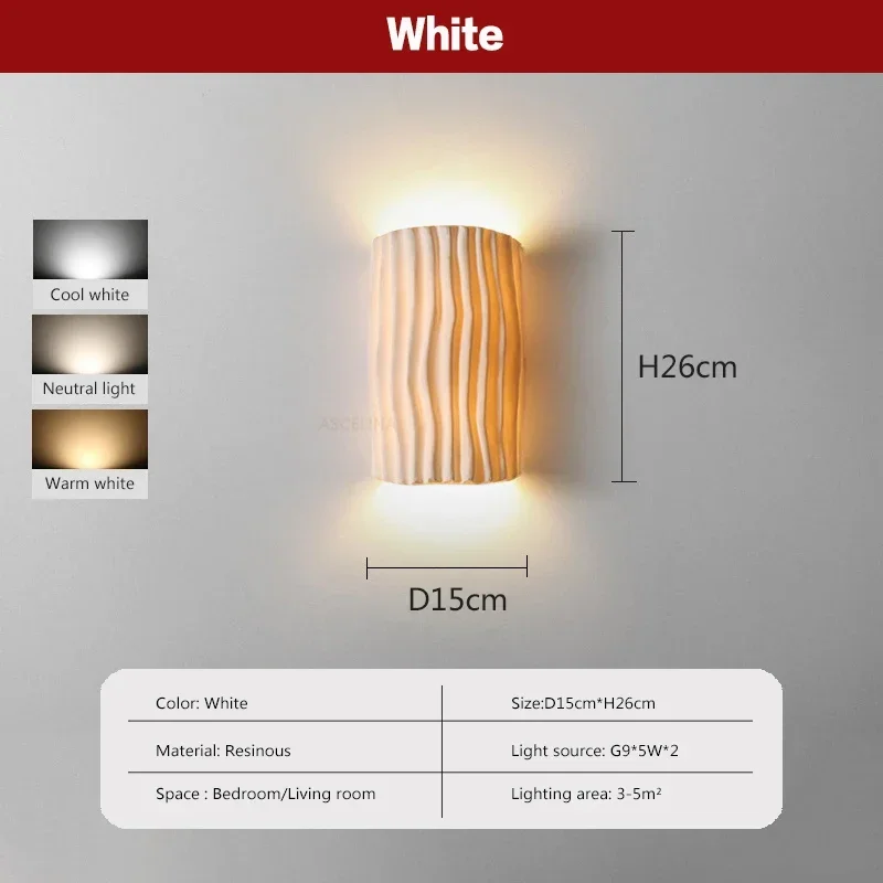 Lampu dinding Resin Nordic, lampu dinding Led untuk dekorasi rumah, tangga, lorong kepala ganda pola gelombang samping tempat tidur