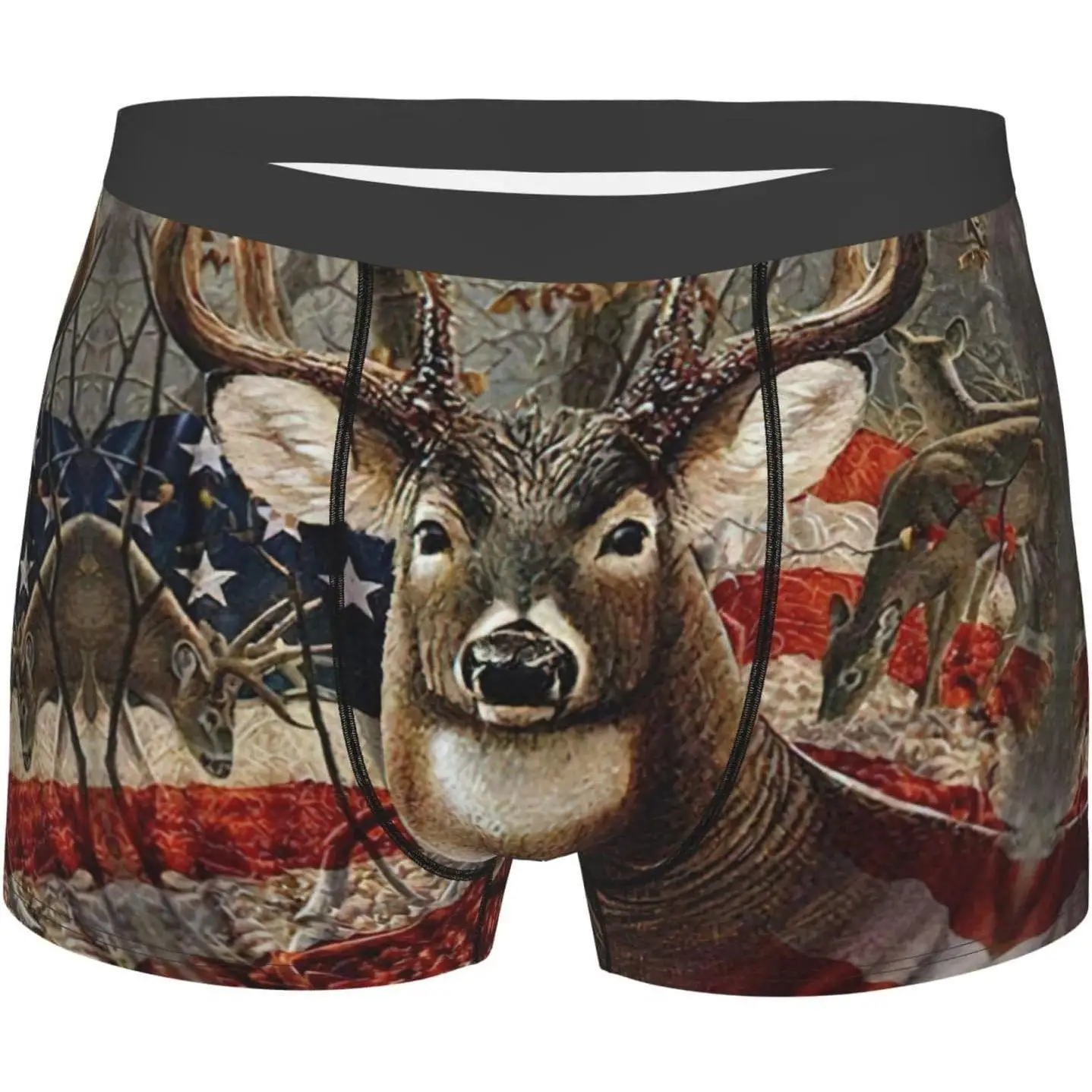 

Americana Flag Deer Print Mens Boxer Briefs Funny Men Underwear Men Briefs Comfort Soft Boxer Briefs Moisture-Wicking Fabric