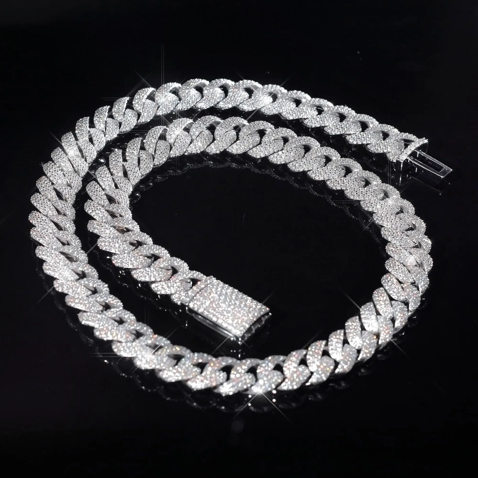 12MM Vvs Iced out Chain Studded Miami Cuban Link Chain 925 Sterling Silver Moissanite Cuban Chain