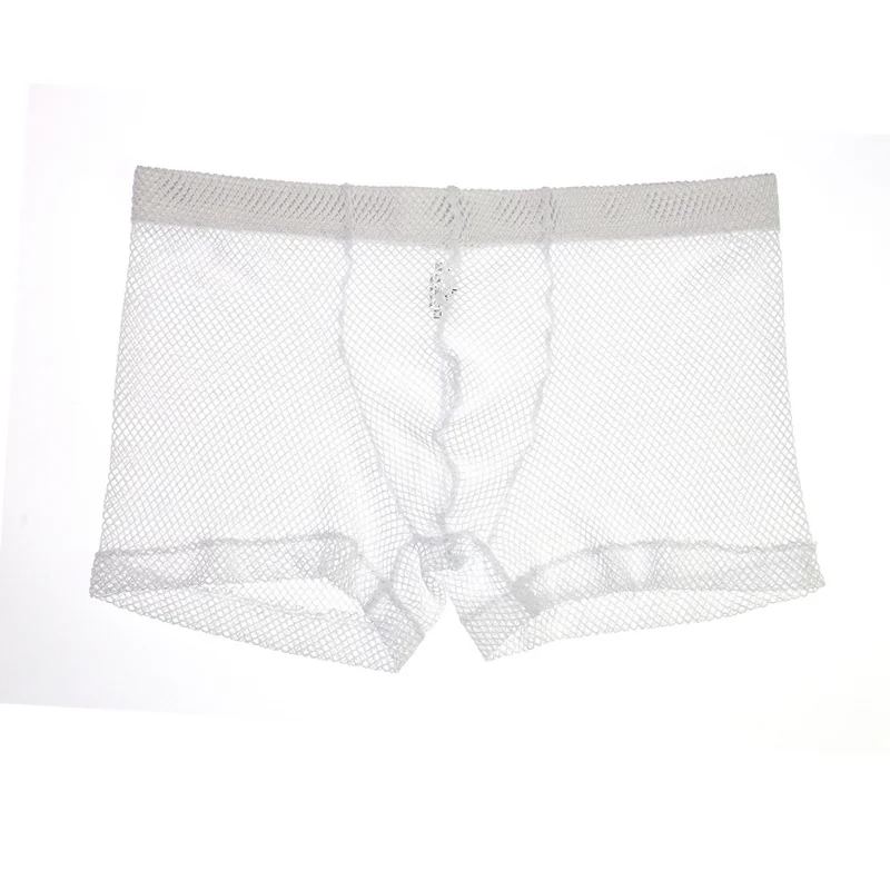 Sexy Mesh Boxer Men Underwear See Through Transparent Low Waist Nightwear Boxer Shorts Boxershorts Underpants