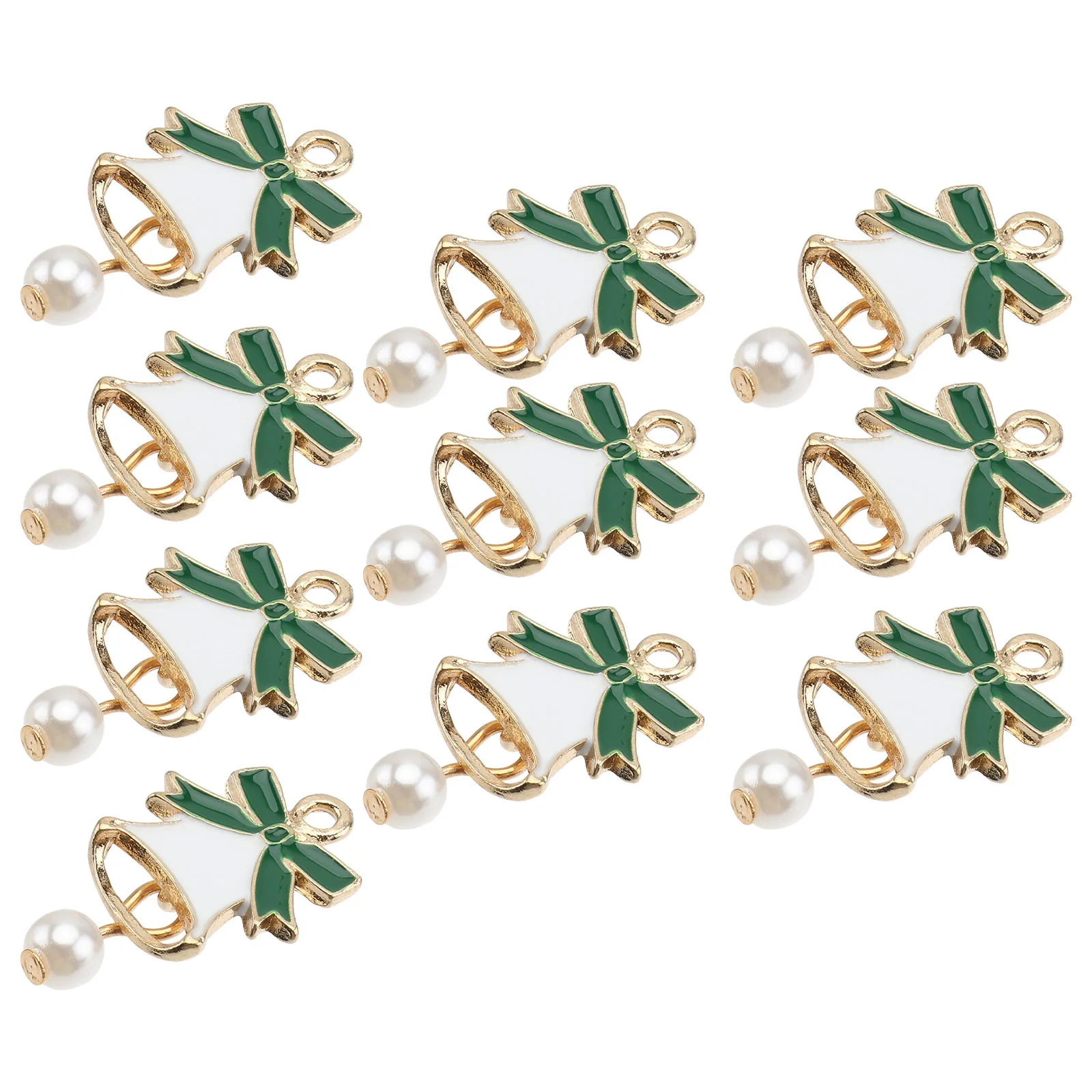 

10pcs Christmas Ornament Accessories Oil Drop Bow Bell Pearl Alloy Pendant For Diy Holiday Decor Party Jewelry Wrist Chain Mini