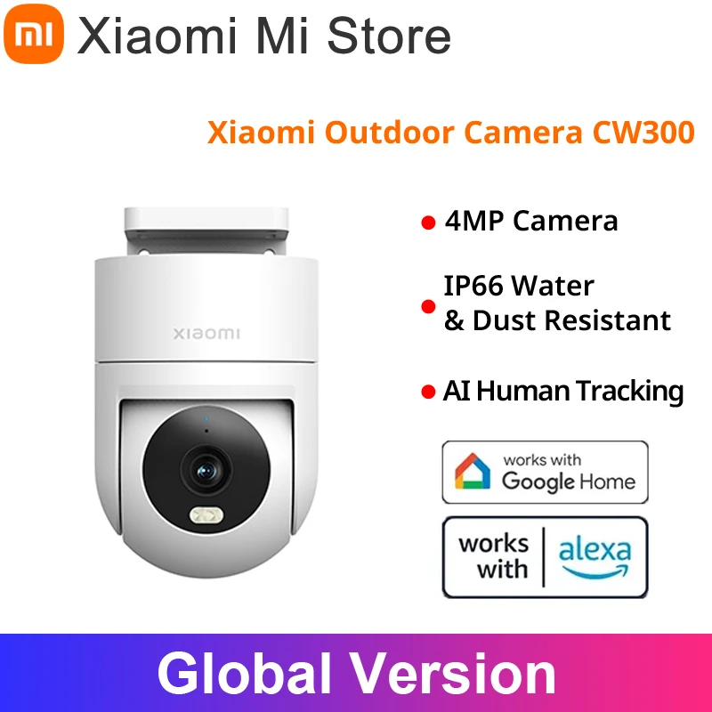

Global Version Xiaomi Outdoor Camera CW300 4MP AI Human Tracking Smart full-color Night Vision IP66 Water and Dust Resistant
