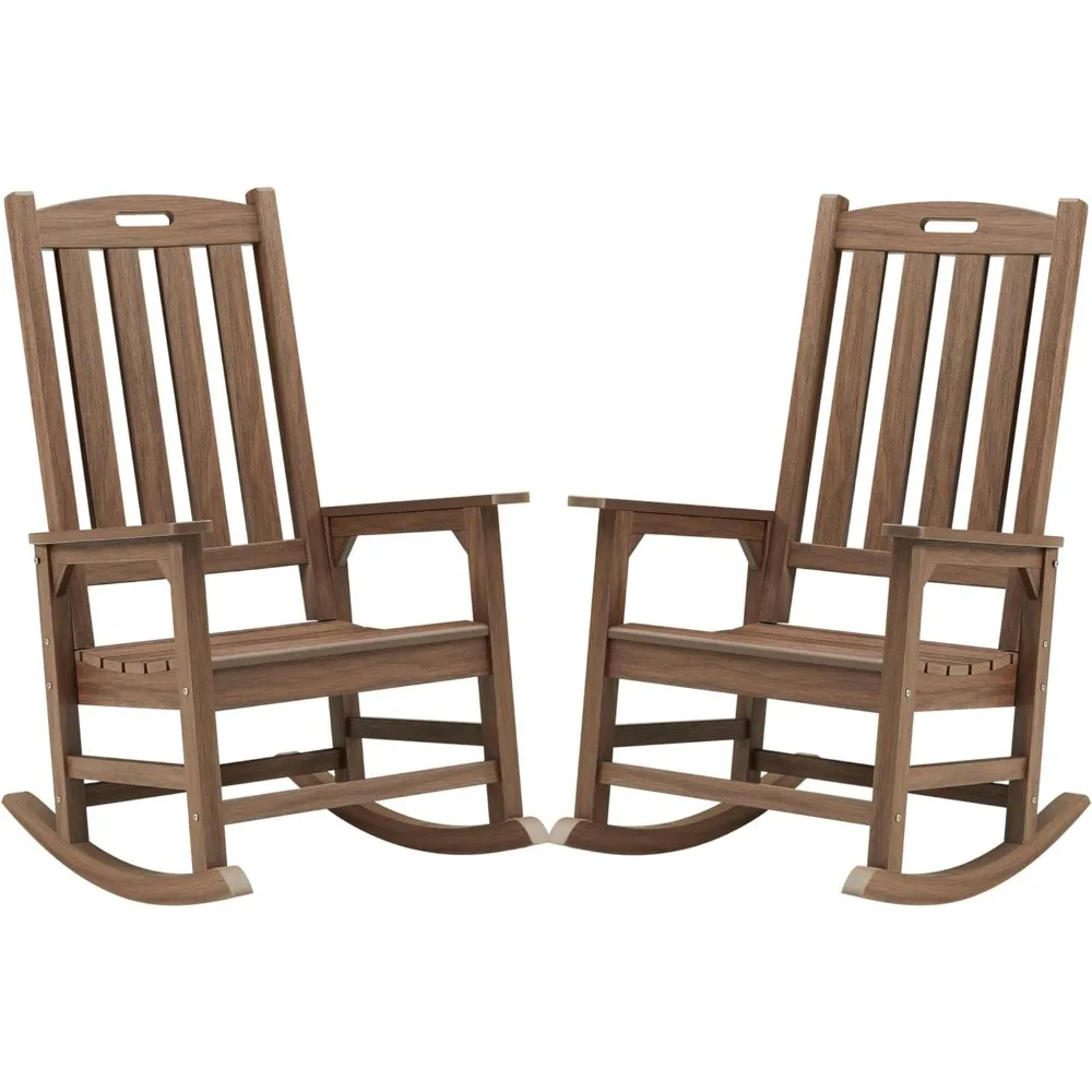 

Outdoor Rocking Chair Set of 2, Poly Lumber Oversized Rocking Chair with 21" Wide Seat and 32" Tall Backrest, Pre-Assembled wit