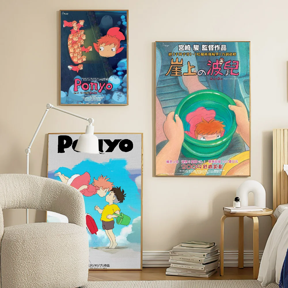 Ponyo On Cliff By The Sea Good Quality Prints and Posters Waterproof Paper Sticker Coffee House Bar Posters Wall Stickers