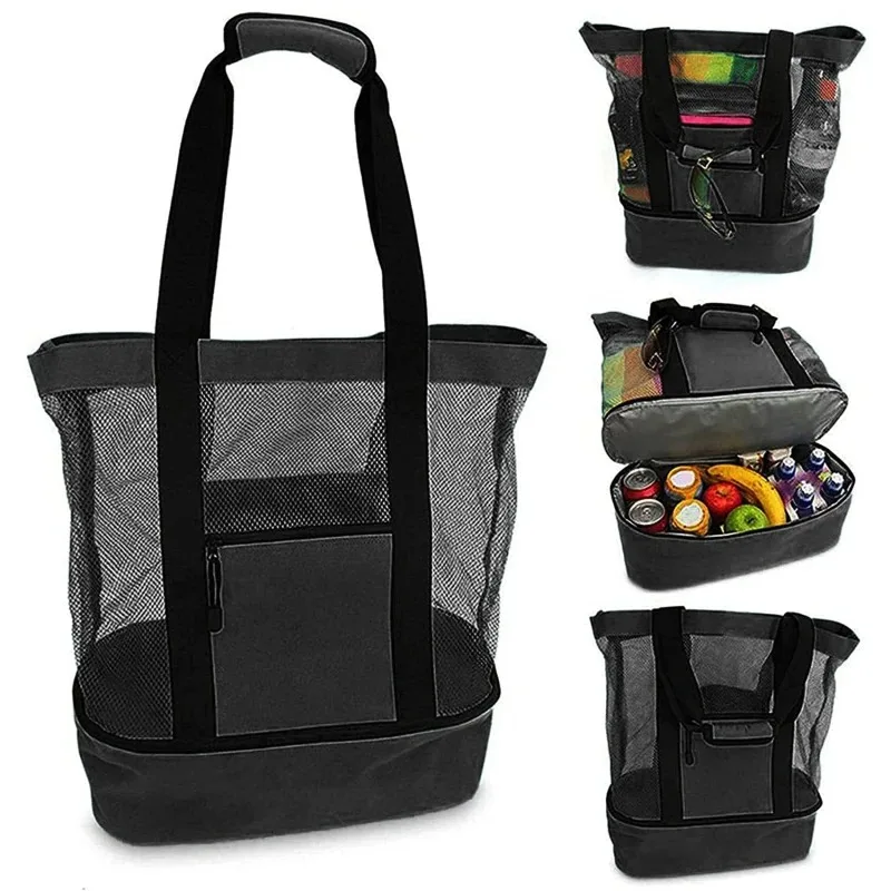 

Mesh Transparent Double-layer Storage High Capacity Shopping Waterproof Bags Tote Portable Heat Preservation Picnic Beach Bag