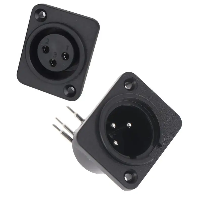 2/10Pcs Male Plug Straight Terminal Panel Mounted Connector 3 Pin Female Jack Panel Mount Black XLR Connector - view 3