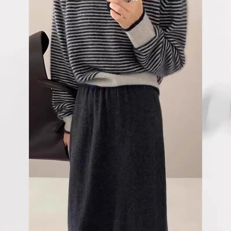 Nouveau Chic femmes col rond pull 100% laine mérinos pull printemps automne doux chaud solide pull femme vêtements rayé hauts à la mode