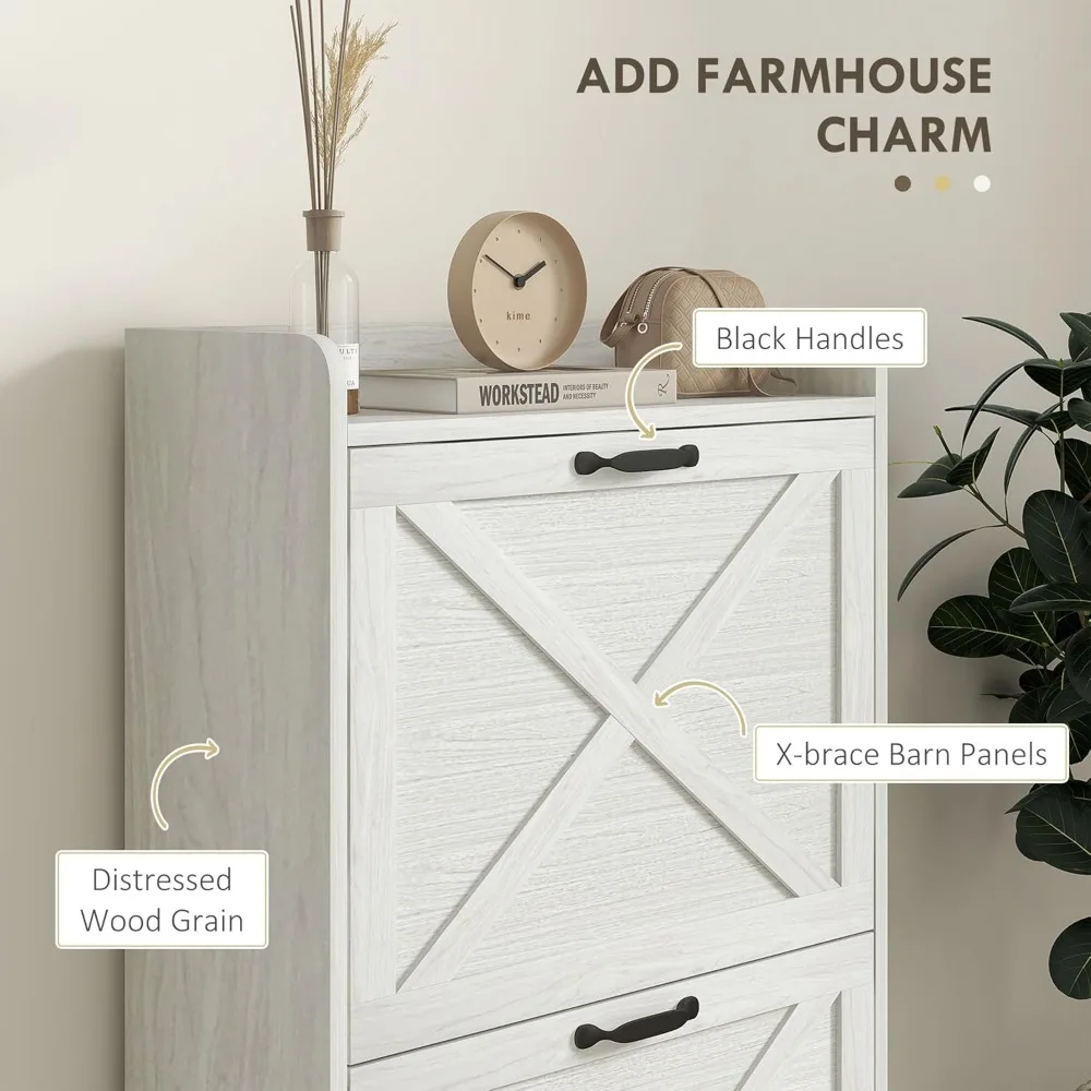 خزانة تخزين الأحذية على طراز المزرعة مع درجين وأرفف قابلة للتعديل لـ 8 أزواج من الأحذية #4