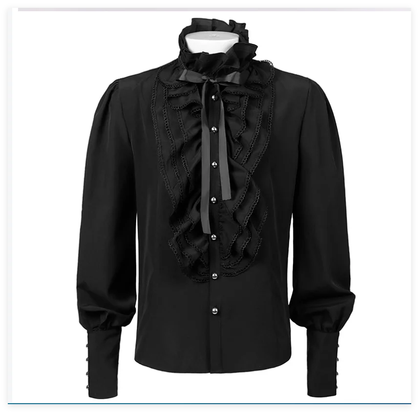 European Dark Gothic Wind Lotus Leaf Edge Stand up Collar Shirt Men's Palace Retro Dress