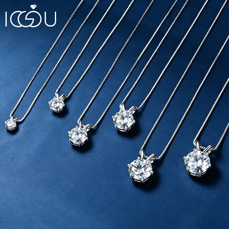 IOGOU-zertifizierte klassische 0,5-5 Karat D Moissanit-Anhänger-Halskette mit verstellbarer Kette für Damen, 5 mm-11 mm, imitierte Diamant-Schmuckstücke