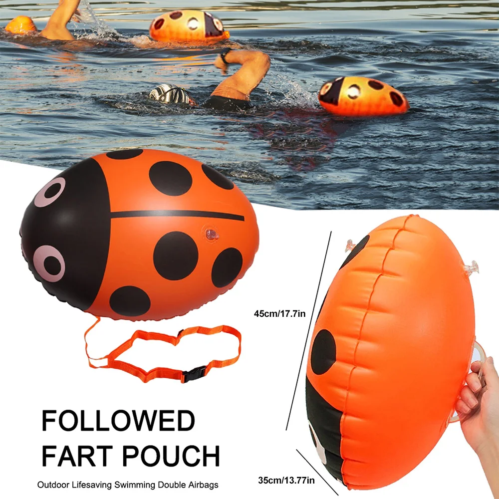 Inflatable Swimming Buoy Ladybug Tow PVC Float Dry Bag Double AirBag With Belt High Visibility Swimming Water Sport Safety Bag