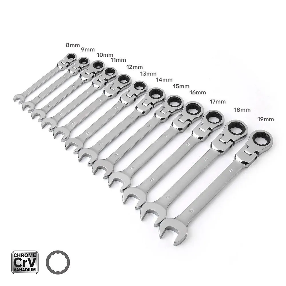 Active Head Ratcheting Wrench Set Metric Adjustable angle  Ratchet Combination Wrenches CR-V Spanner Set Car Repair key ToolsBag