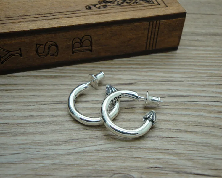 Boucles d'oreilles personnalisées de style punk pour hommes, hip-hop punk, japonais et coréen, plaqué argent pur, or 24 carats, boucle d'oreille fleur croix, tendance