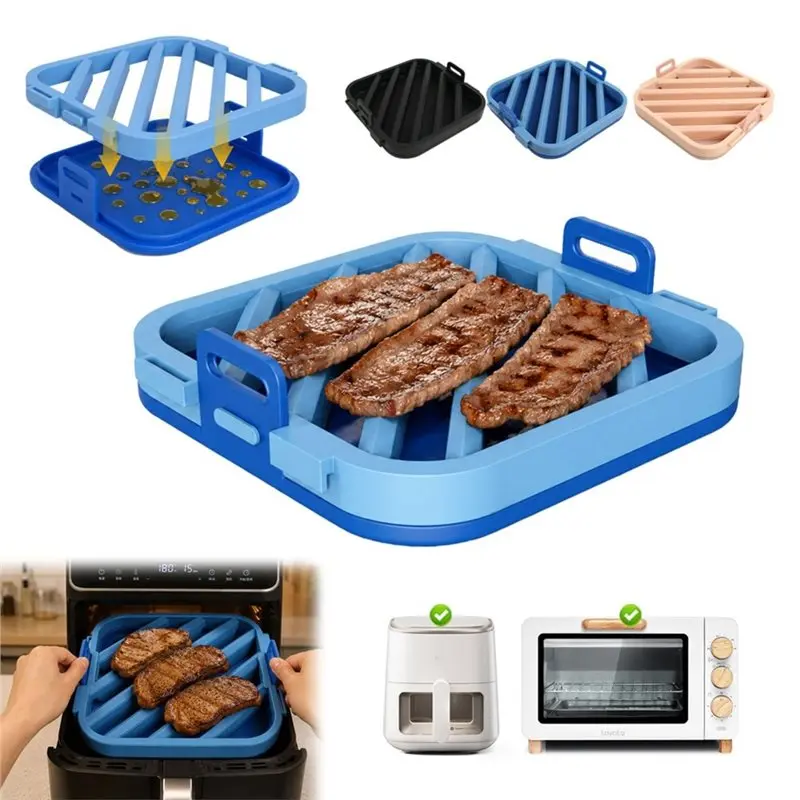 LLCS-Grill Pan Multifunctional, Baking Kitchen Accessories, Oil Control Air Fryer, Silicone Barbecue Rack Yellow