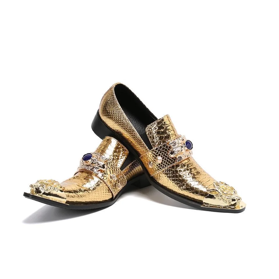Men's Dress Shoes Oxford Formal Modern Leather Shoes for Men Golden banquet leather shoes