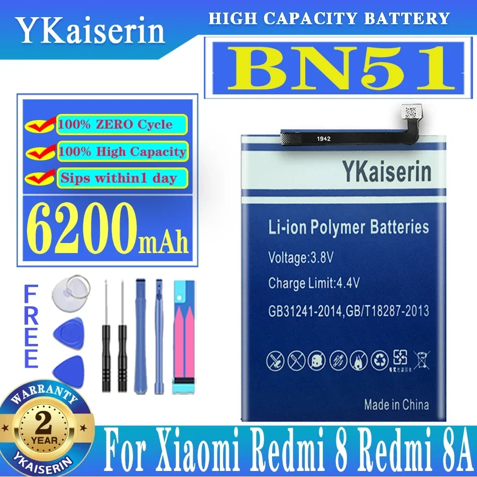 YKaiserin-Batterie portable BN51 6200mAh, pour Xiaomi Redmi 8 Redmi 8A Redmi8 Redmi8A