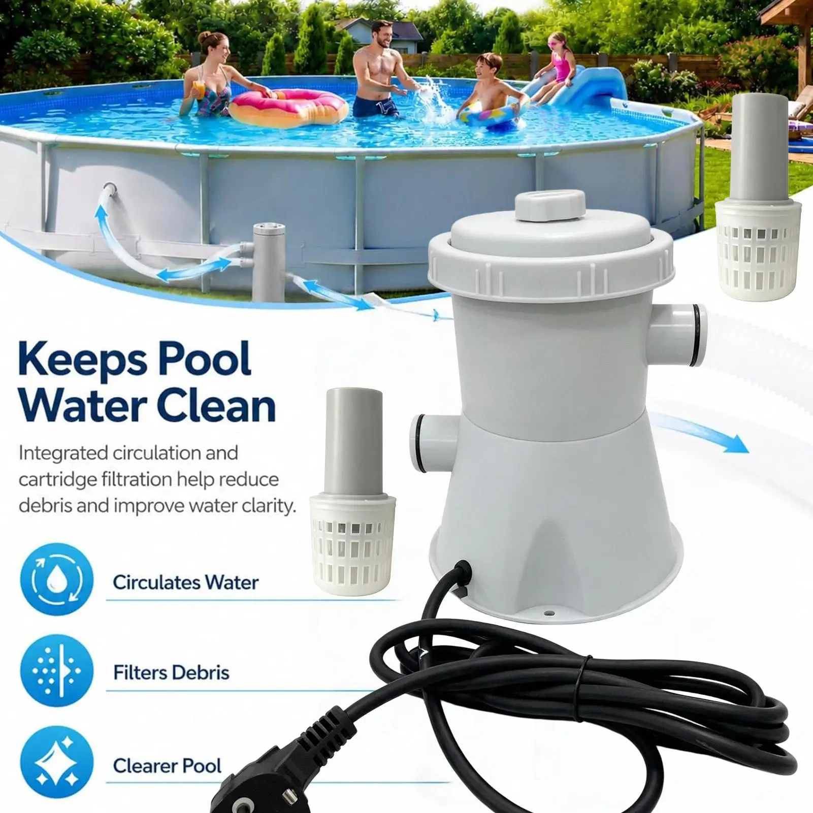 Pool Water Filter Pump Sand Filtration Equipment Set for Patio Outdoor Backyard Pond Garden Fountain Seasonal Pool Care