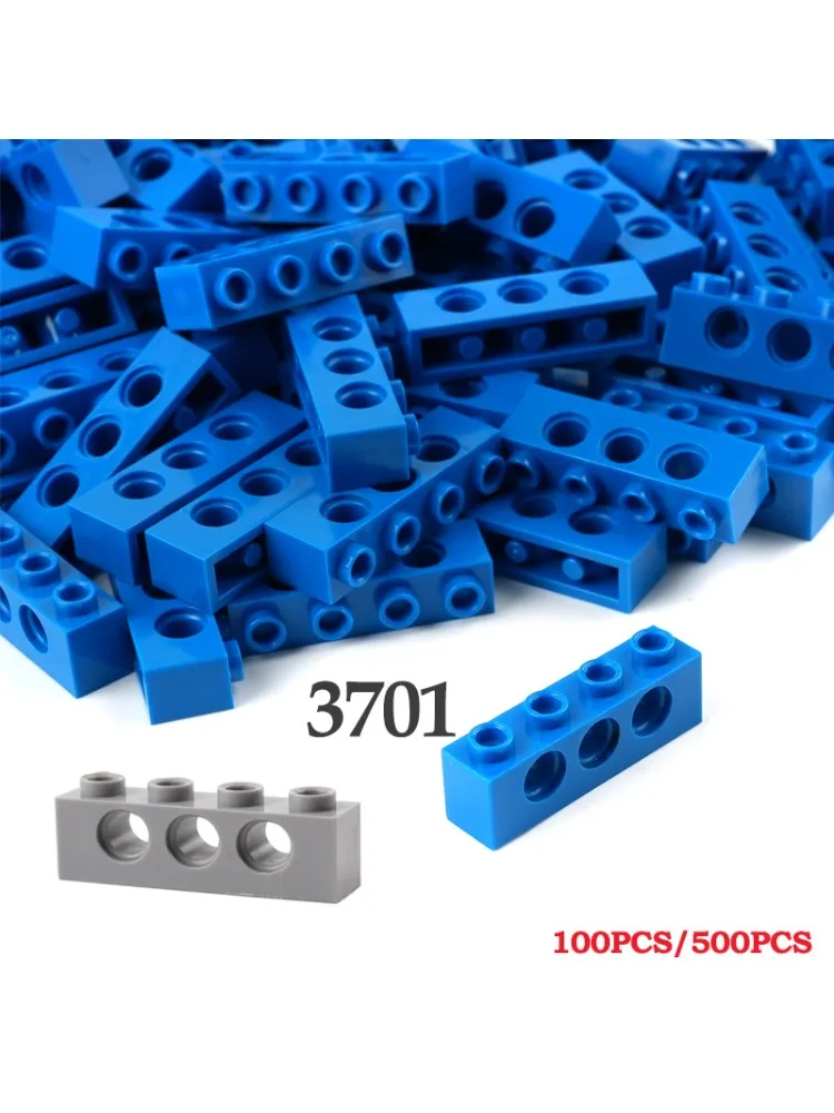 Blocs de construction technologiques de faisceau à 3 trous, 100 pièces/500 pièces, 1x4 avec 3 trous, pièces 3701, assemblage éducatif MOC, petites briques, accessoires de jouets