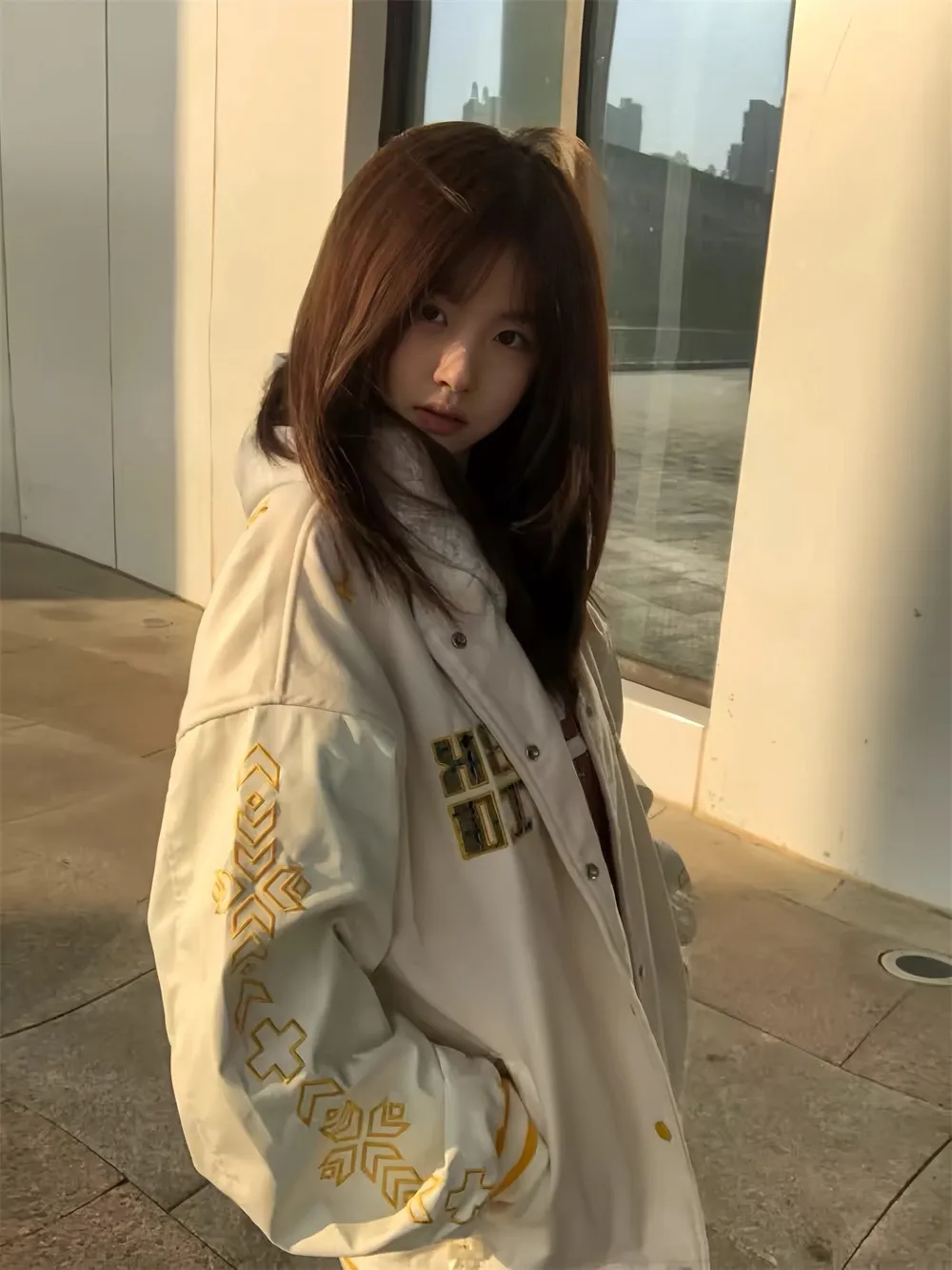 Fashionable Versatile Women's Jacket Coat Shoulder Insertion Color Block Design Autumn Winter New Style Casual Popular Outerwear