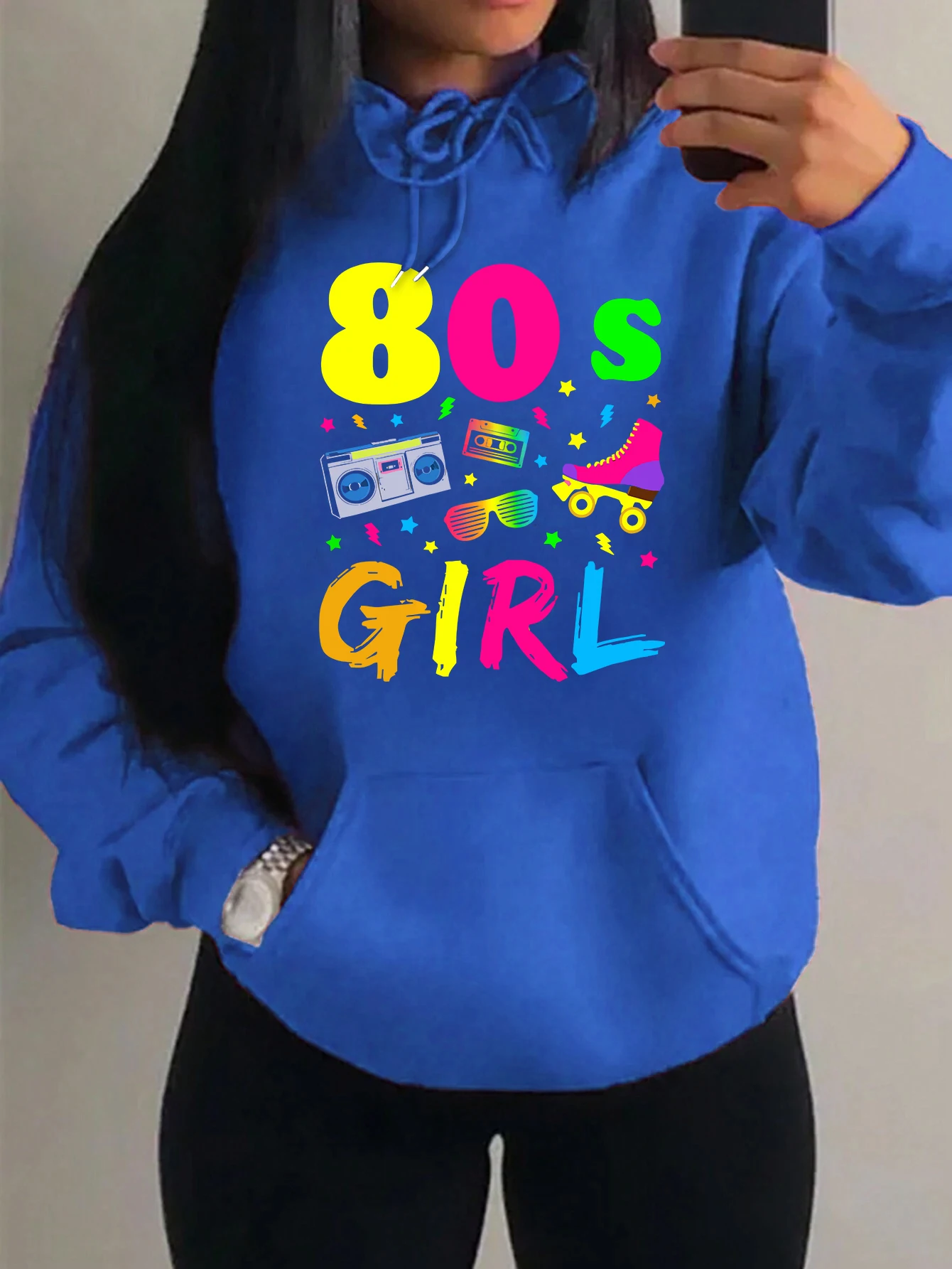 80'S Girl Y2K Style Letter Graphic Print Streetwear Personality Loose Hoodie Hip Hop Fashion Clothes Casual Fleece Hoody Unisex