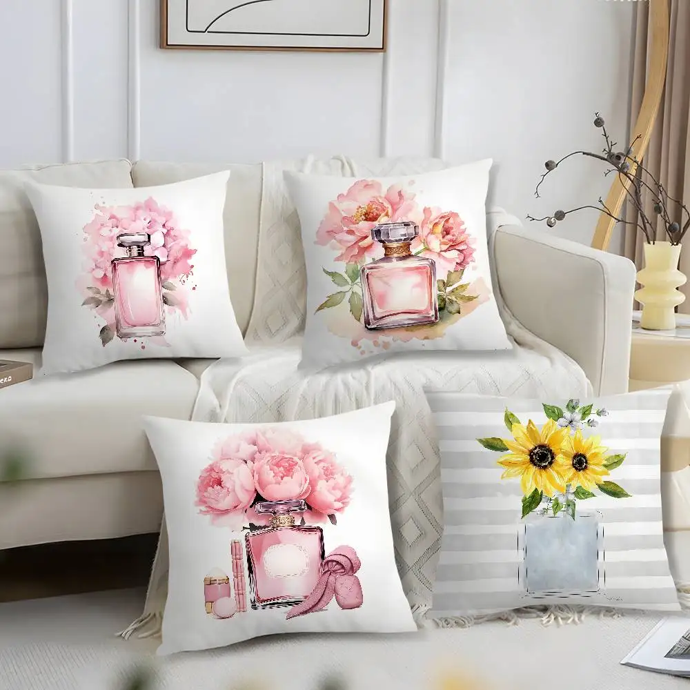 

Flower Perfume Bottle Pillow Case Short Plush Print Cushion Cover Square Throw Pillow Covers Sofa Home Decor